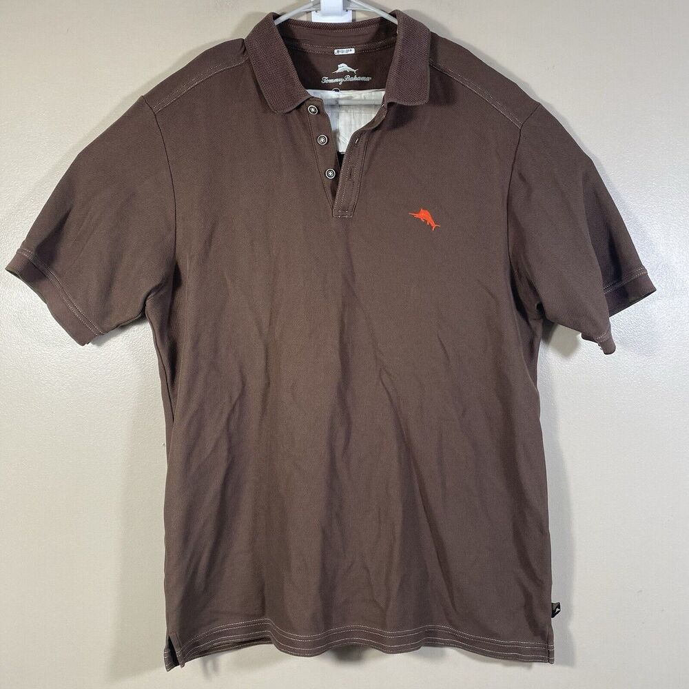 Tommy Bahama Golf Polo Shirt Mens Large Supima Cotton Brown Short Sleeve